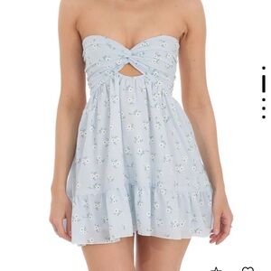 Blue Floral Strapless Mini Dress